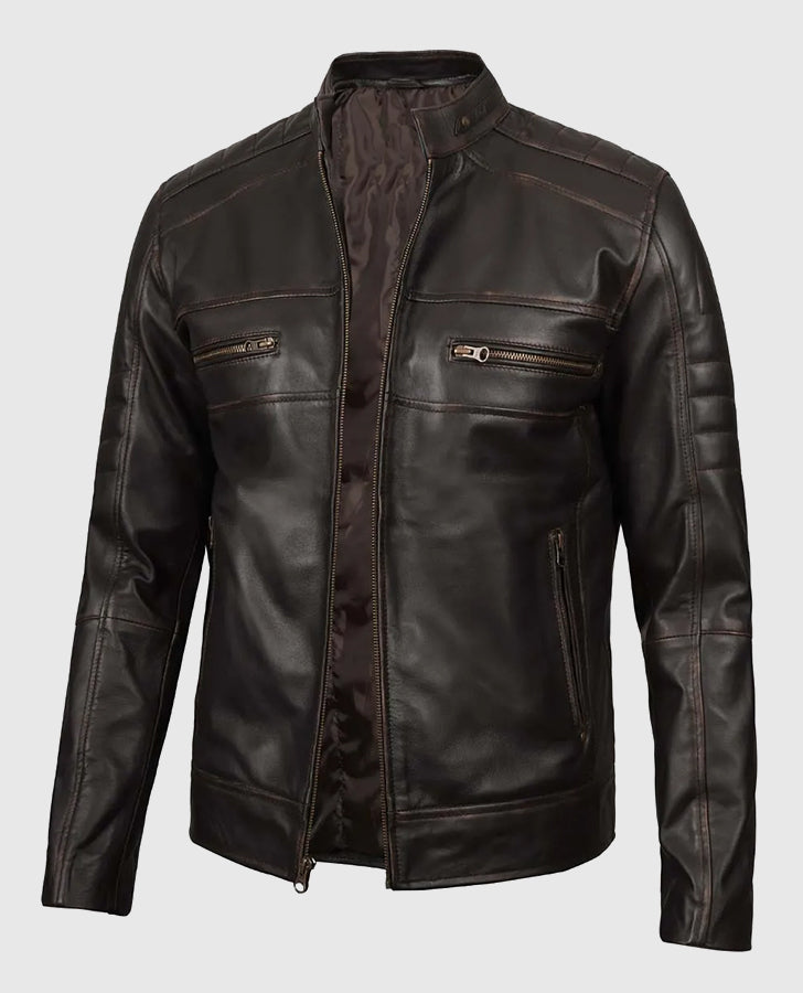 Men's Dark Brown Cafe Racer Leather Jacket