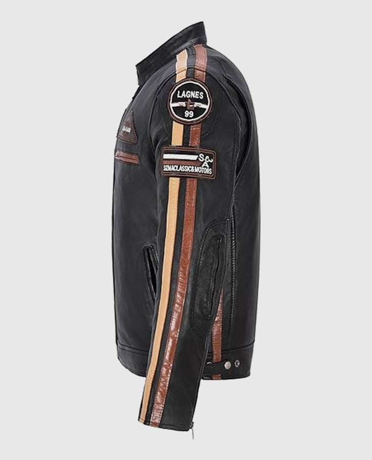 Men's SIZMA Black Cafe Racer Leather Jacket