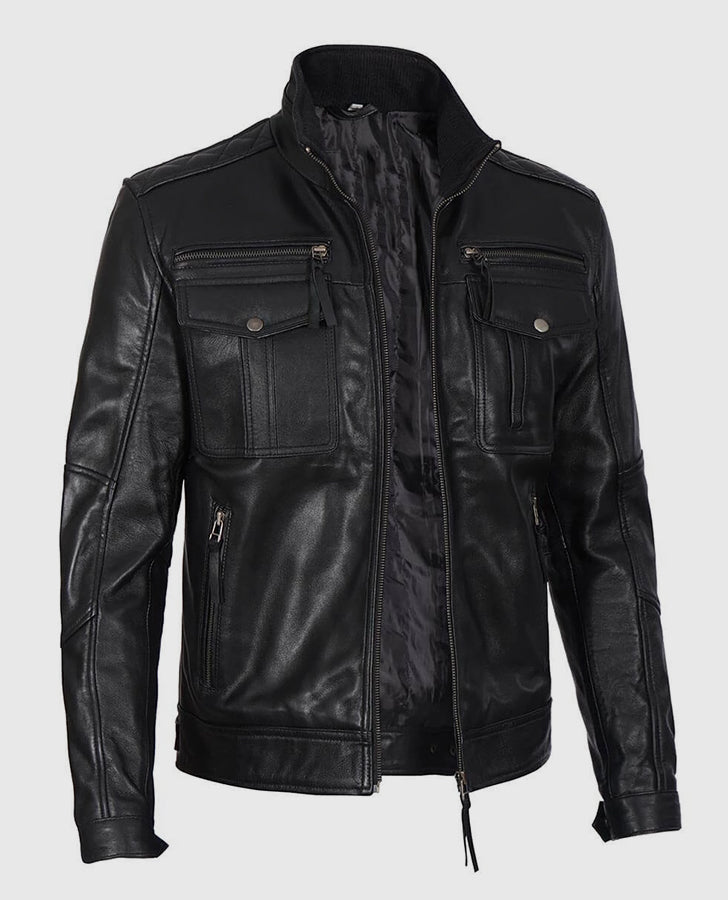 Moffit Men's Cafe Racer Leather Jacket