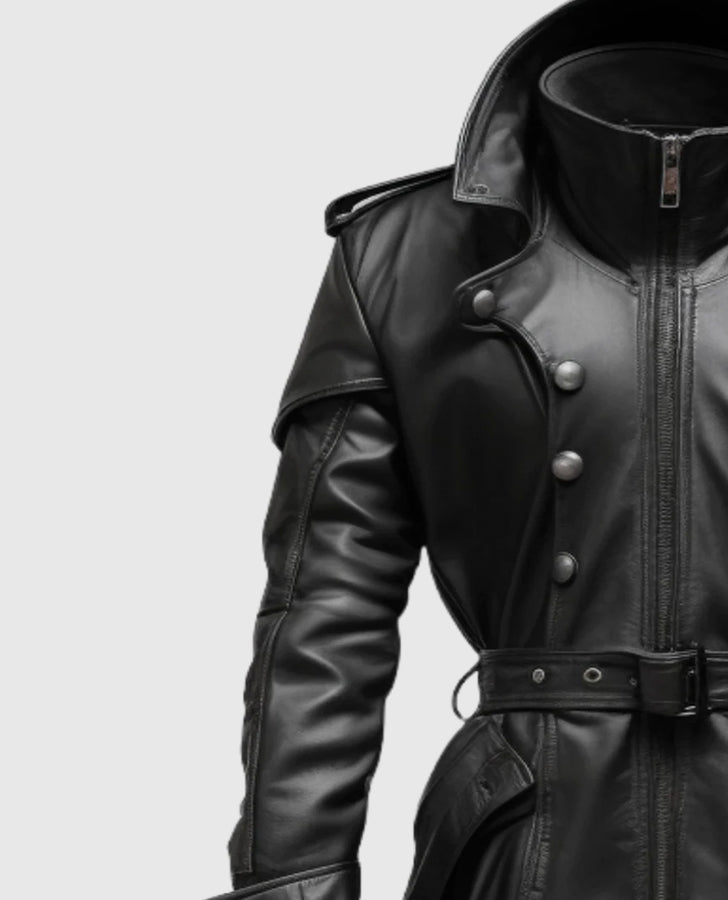 Men's Stylish Black Hooded Leather Coat