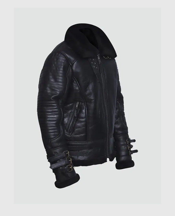 Men's Affliction Black Shearling Leather Jacket