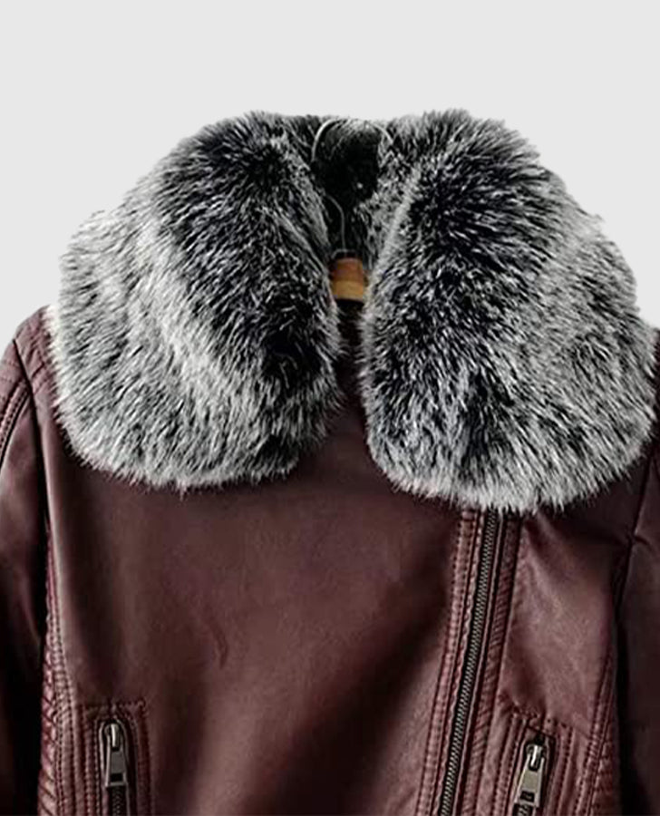 Womens-Faux-Fur-Quilted-Moto-Maroon-Jacket