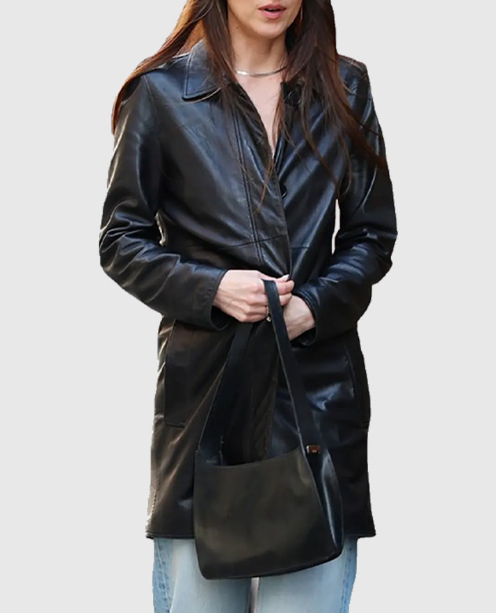 Materialists Dakota Johnson Black Leather Coat