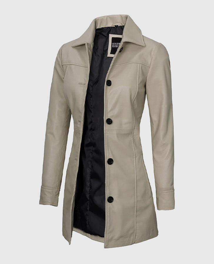 Women's Beige Leather Coat