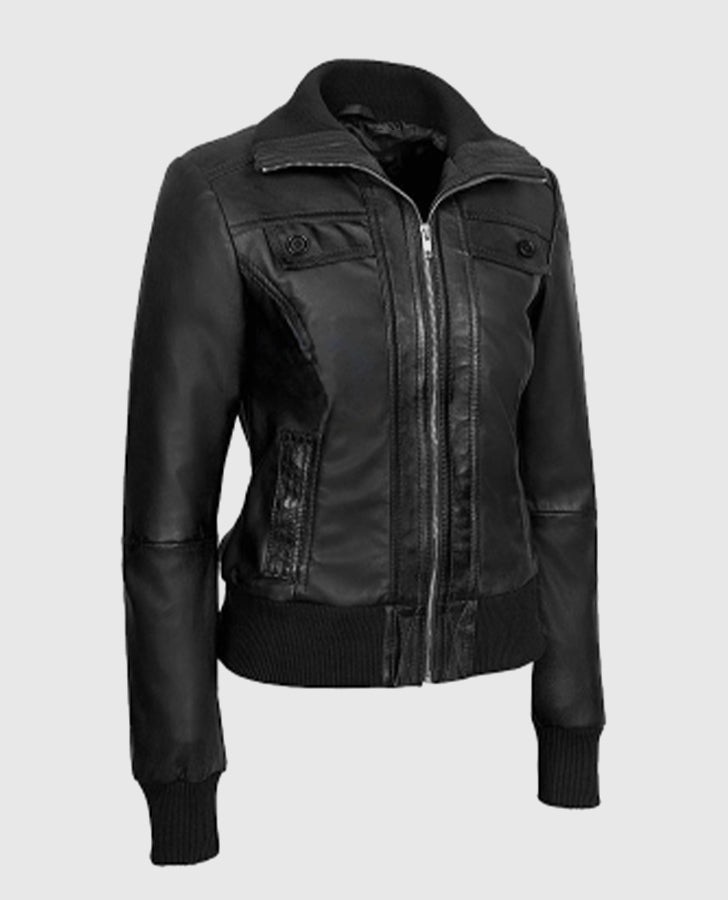 Women's Aviator Black Bomber Leather Jacket