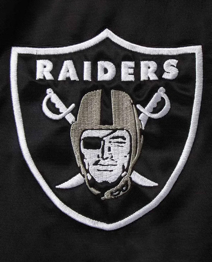 Las Vegas Raiders Prime Time Black/Silver Varsity Satin Jacket