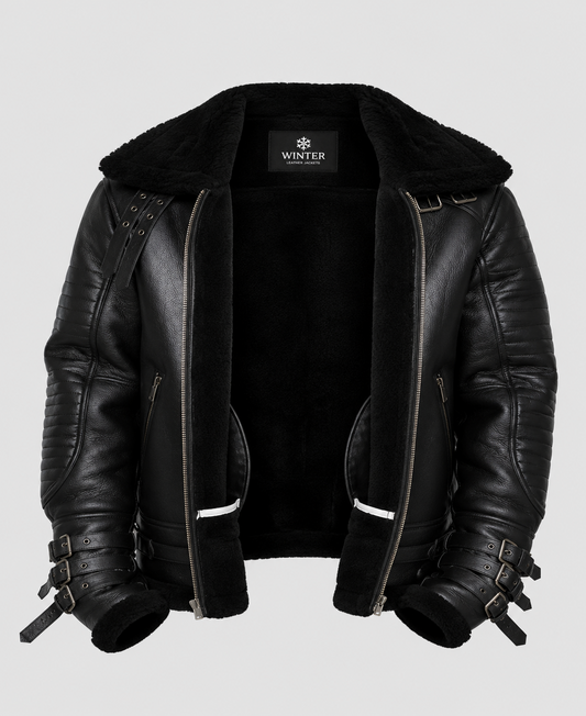 Men's Affliction Black Shearling Leather Jacket