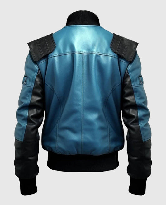 Blue Black Bomber Leather Jacket for Men