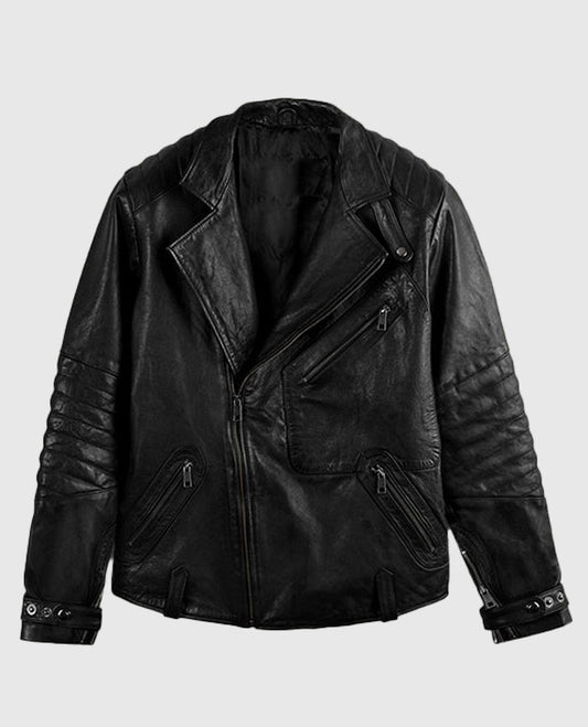 David Beckham Black Biker Leather Jacket