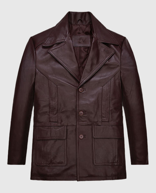 Johnny Depp Maroon Leather Blazer Jacket