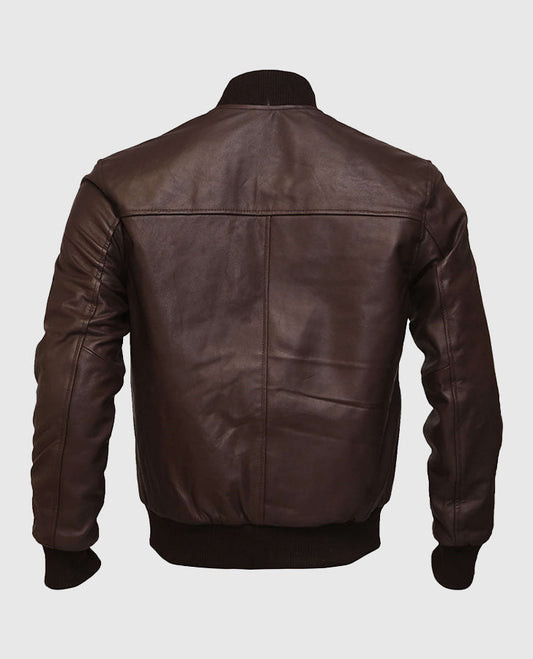 Men's Dark Brown Leather Bomber Jacket