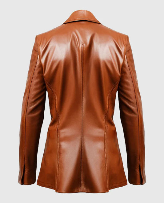 Men's 2 Button Brown Leather Blazer