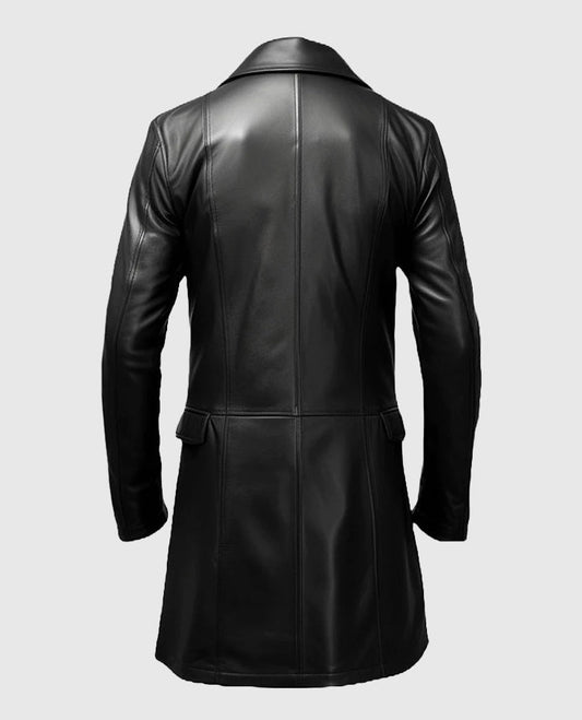 Men's Black Leather Trench Coat