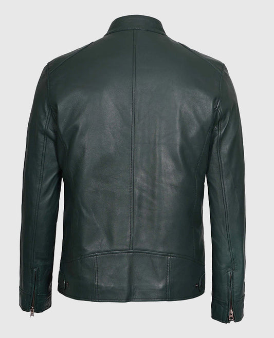 Men's Cafe Racer Dark Green Leather Jacket