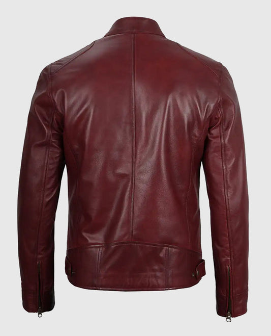 Men's Cafe Racer Maroon Leather Jacket