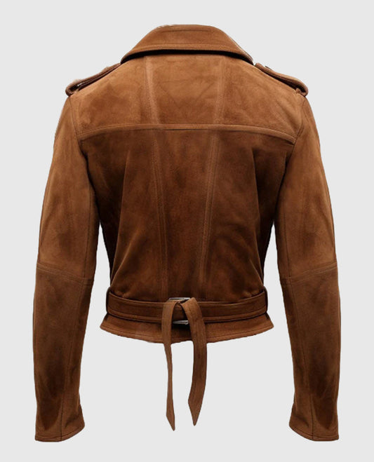 Men's Camel Brown Suede Biker Leather Jacket