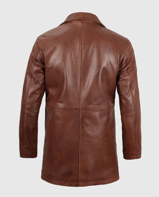 Men's Distressed Tan Leather Coat