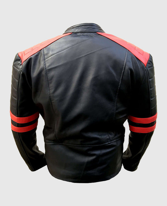 Men's Red Stripes Motorcycle Leather Jacket
