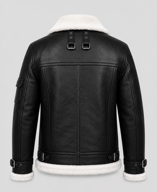 RAF B3 Aviator Shearling Black Bomber Leather Jacket