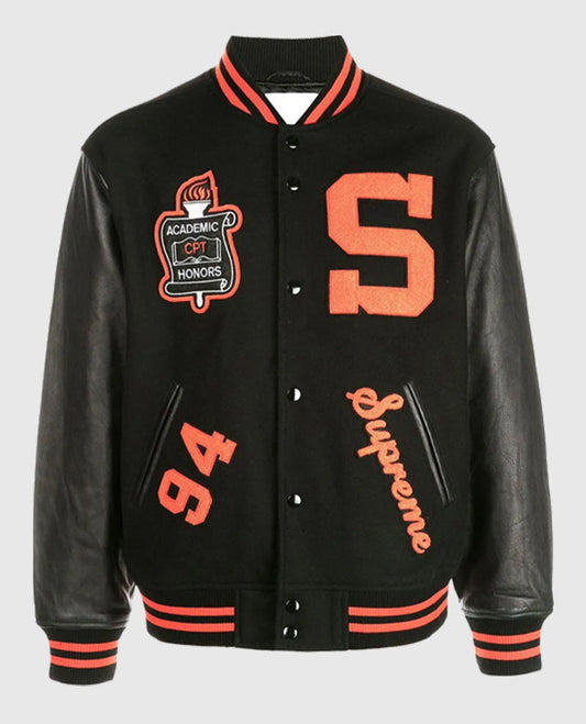 Supreme Team S Black Varsity Bomber Jacket