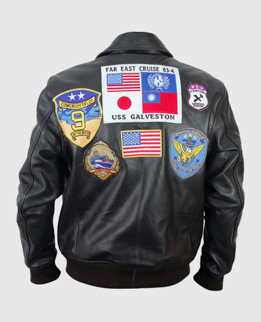 Top Gun Bomber Black Leather Jacket