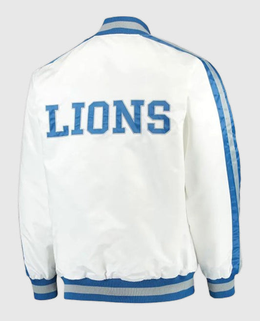 White Detroit Lions Throwback D-Line Jacket
