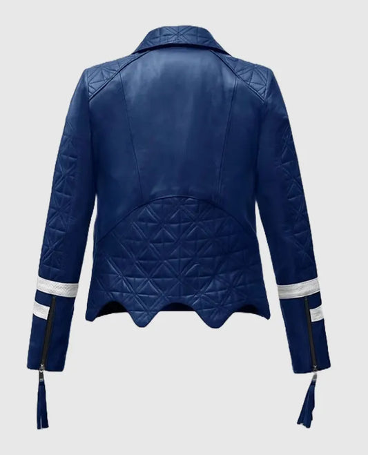 Women's Blue Leather Biker Jacket