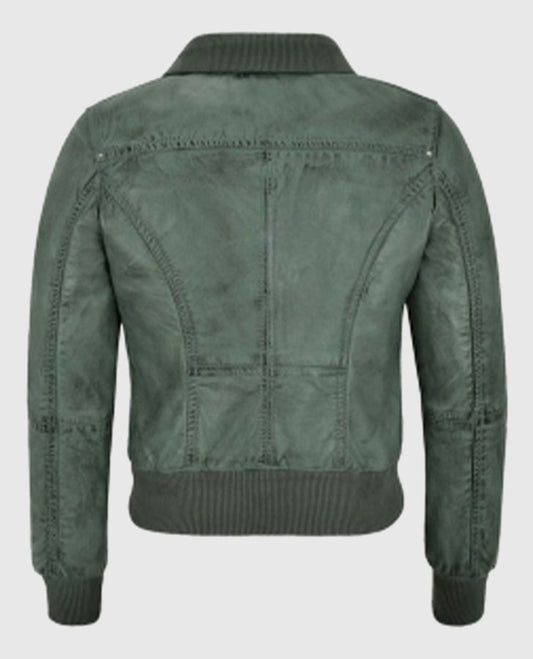 Women's Aviator Bomber Grey Leather Jacket