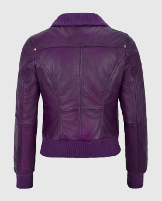 Women's Aviator Bomber Purple Leather Jacket