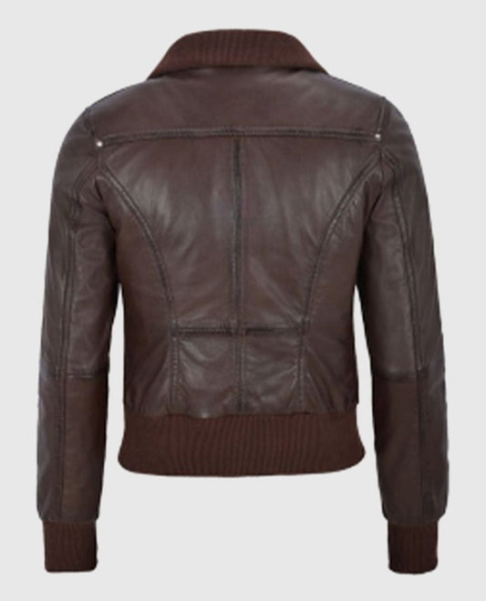 Women's Aviator Brown Leather Bomber Jacket