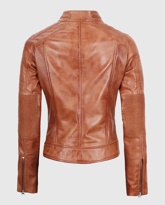 Women's Cafe Racer Tan Leather Jacket