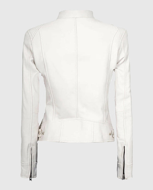 Women's Cafe Racer White Leather Jacket