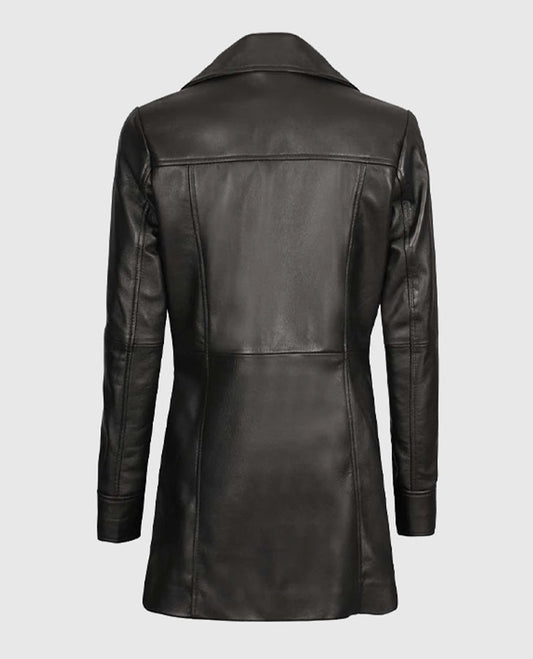 Women's Leather Long Coat Black