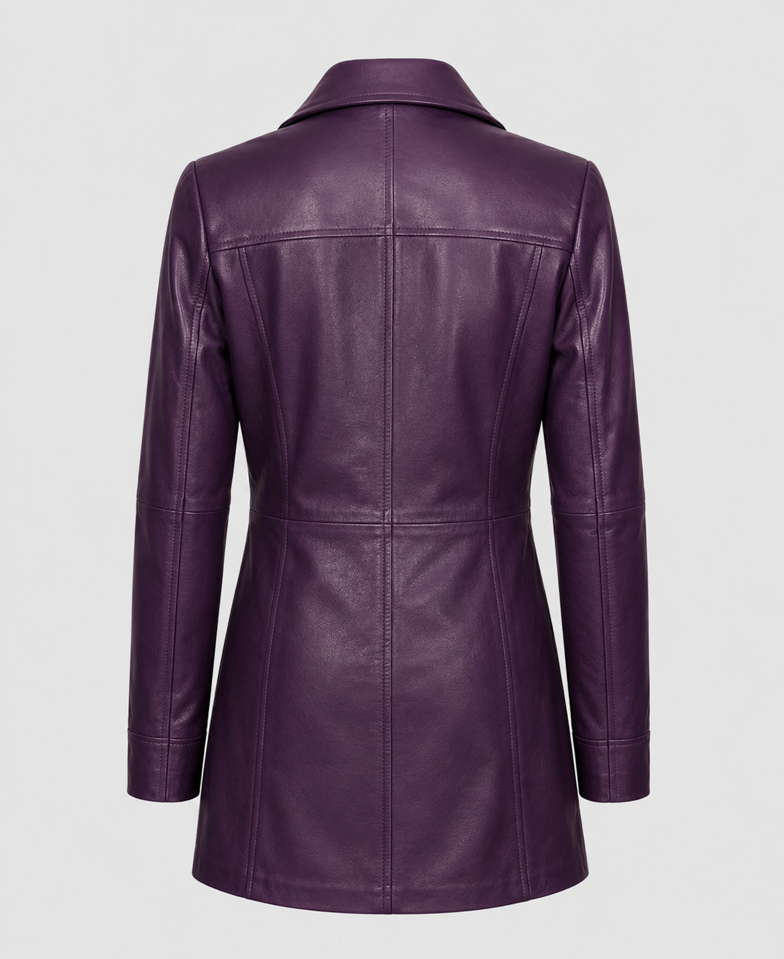Womens Mid-Length Leather Purple Coat