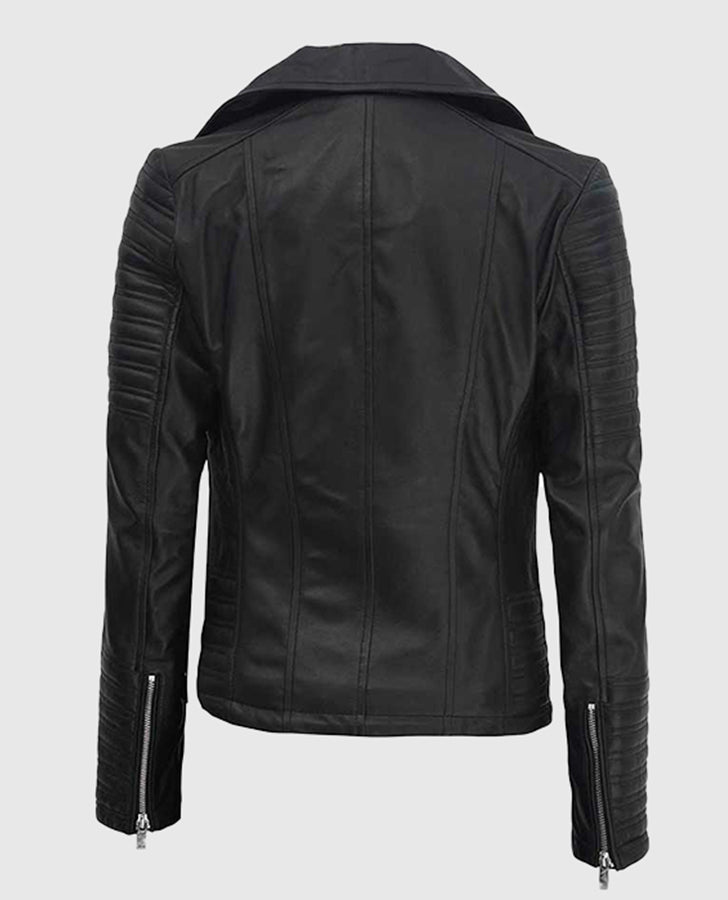 Women's Quilted Black Biker Leather Jacket