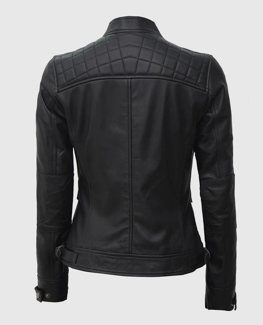 Women's Quilted Black Cafe Racer Leather Jacket