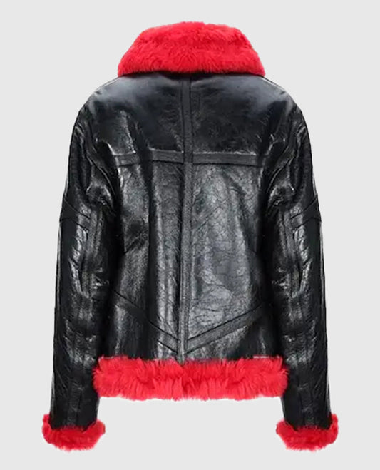 Women's Red Faux Fur Aviator Jacket