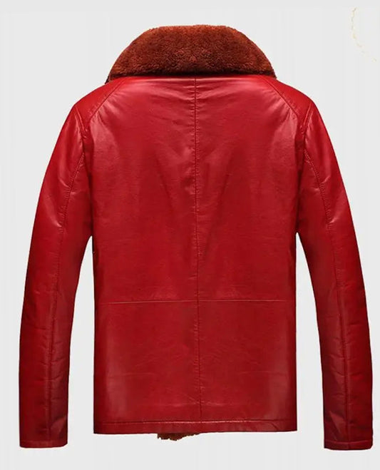 Women's Red Shearling Leather Jacket