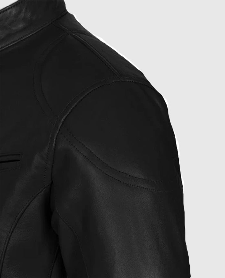 Men’s Black Slim Fit Cafe Racer Leather Jacket