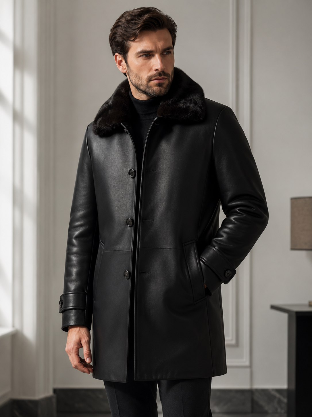 men's leather trench coat
