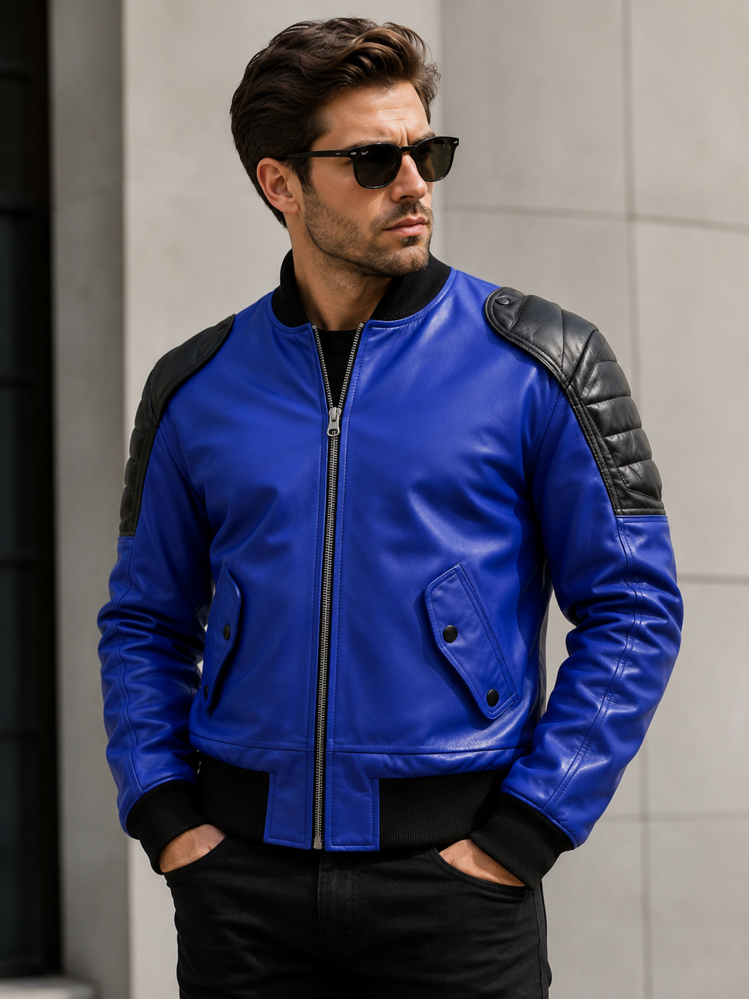 Men's leather bomber jacket