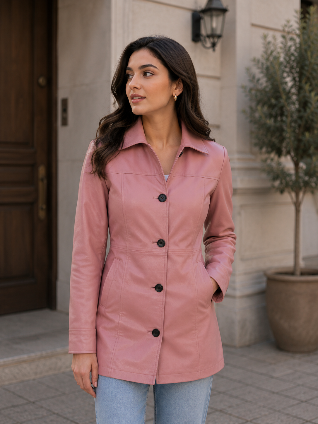 women's leather trench coat