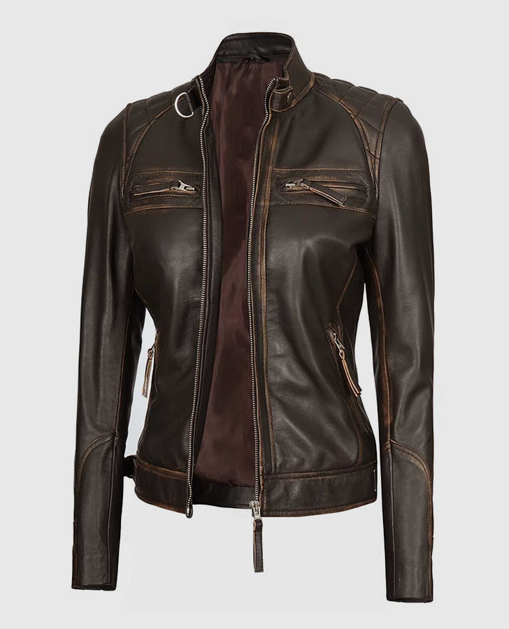 Womens-Rub-Off-Dark-Brown-Quilted-Leather-Cafe-Racer-Jacket