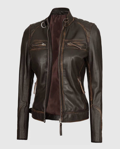 Womens-Rub-Off-Dark-Brown-Quilted-Leather-Cafe-Racer-Jacket