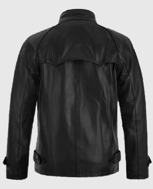 Men's Standup Collar Black Leather Jacket