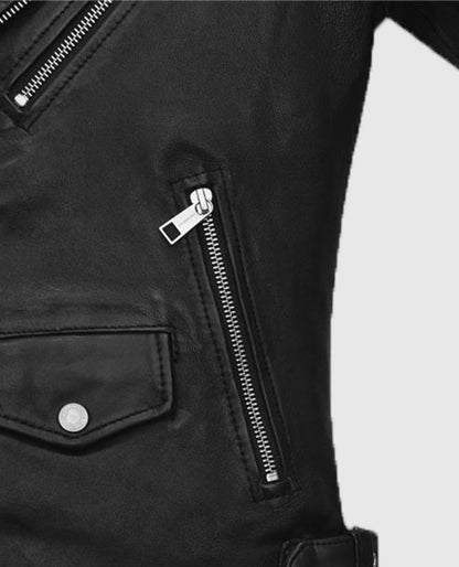 Nicholas Hoult Black Biker Leather Jacket