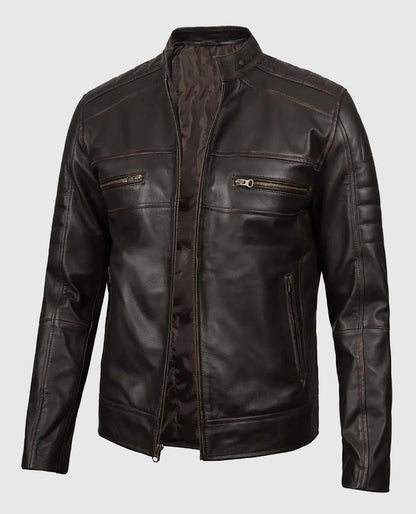 Men's Dark Brown Cafe Racer Leather Jacket