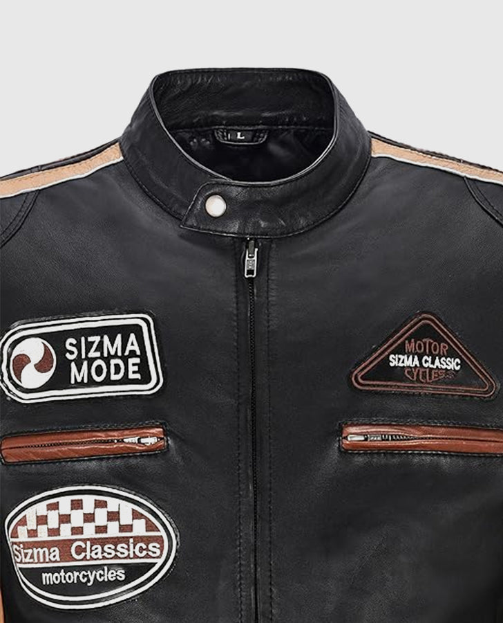 Men's SIZMA Black Cafe Racer Leather Jacket