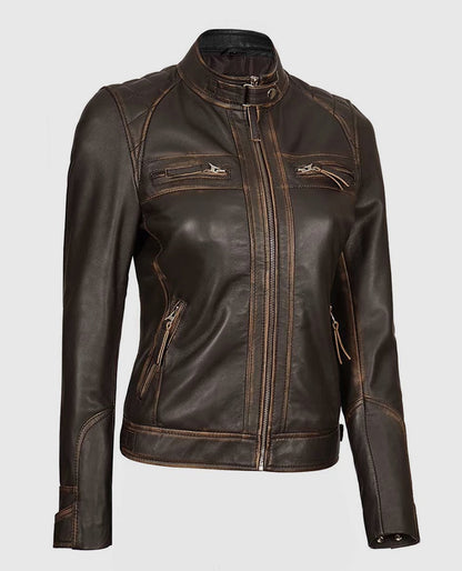 Womens-Rub-Off-Dark-Brown-Quilted-Leather-Cafe-Racer-Jacket