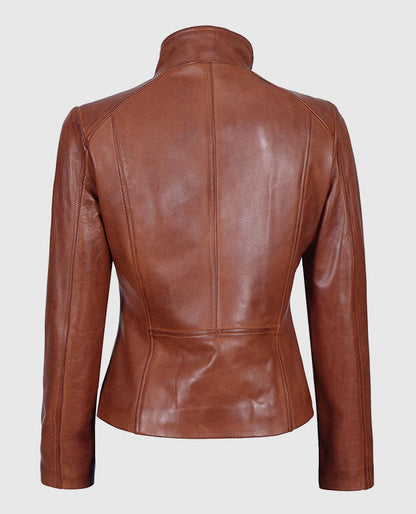 Women's Brown Flap Closure  Leather Jacket